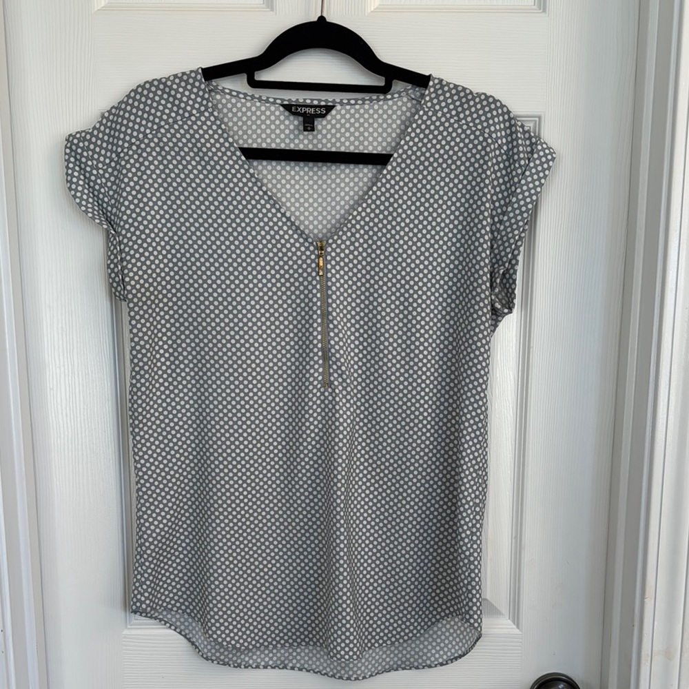 Express Grayish Blue Polka Dot Blouse